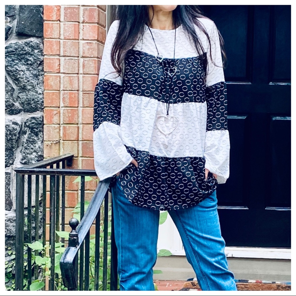 BOHO CHIC CIRCLE PRINT WOVEN COR BLOCK TOP - Picture 10 of 12
